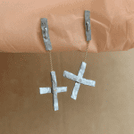 EARRINGS - Long Mixed Metal Cross Earrings Sterling Posts