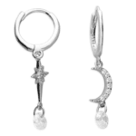 EARRINGS - Moon And Star Drop Hoop Earrings